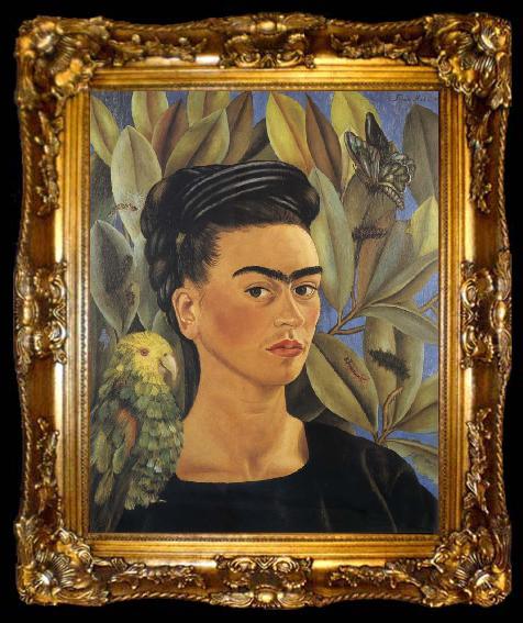 framed  Frida Kahlo Self-Portrait with Bonito, ta009-2